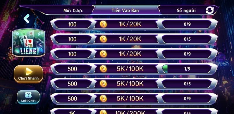 Giao diện bài Liêng 3 Cây 789Club