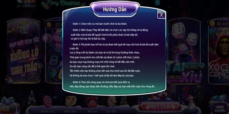 Luật chơi mini game cao thấp cơ bản tại 789club