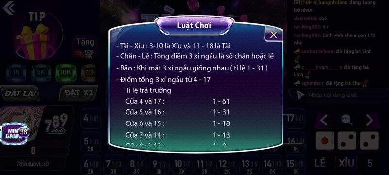 luật chơi Tài Xỉu tại 789 Club